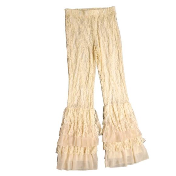 Lacey Victorian Lace Palazzo Pants Leggings In Buttercream - Picture 3 of 8